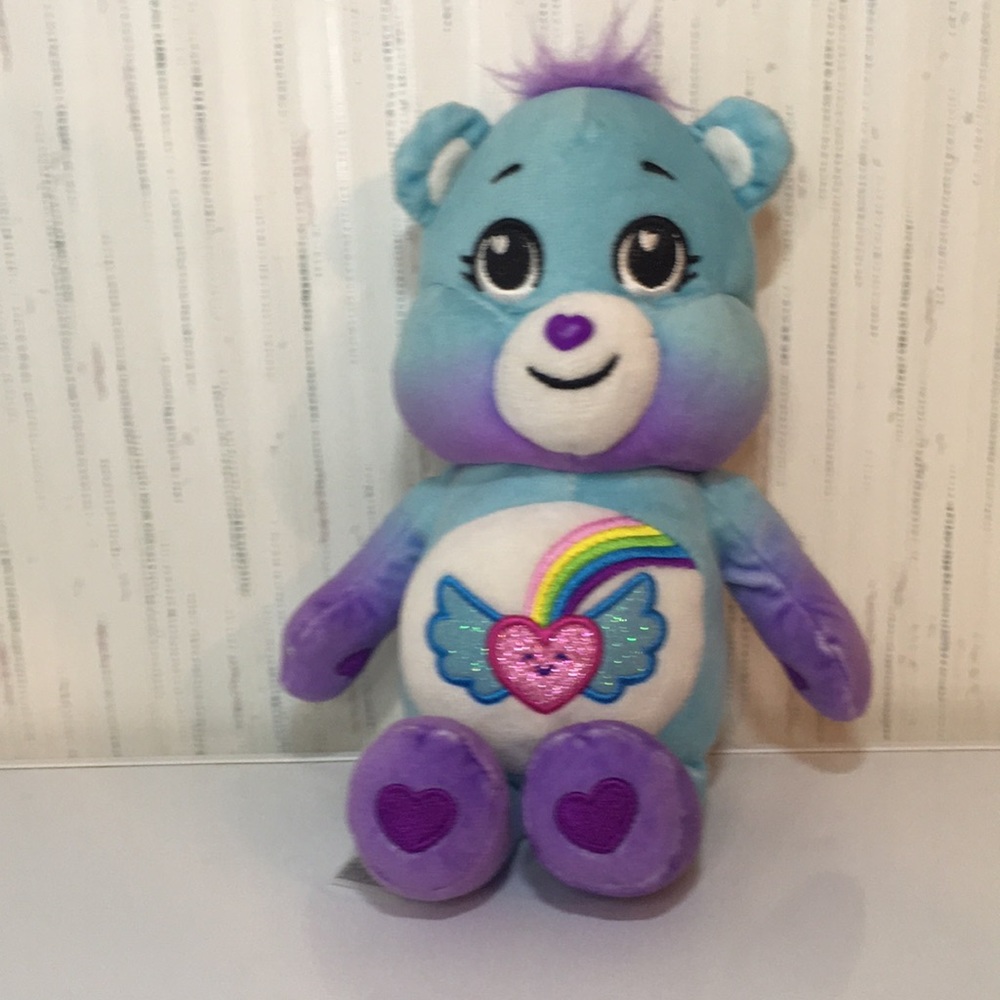 Care Bear Dream Bright Bear Rainbow Heart with Wings Blue with Purple Plush 10"